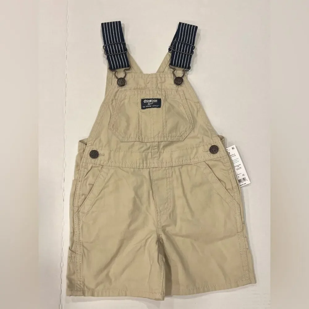 NWT Oshkosh B'gosh Tan Khaki Short Bib Overalls 2T